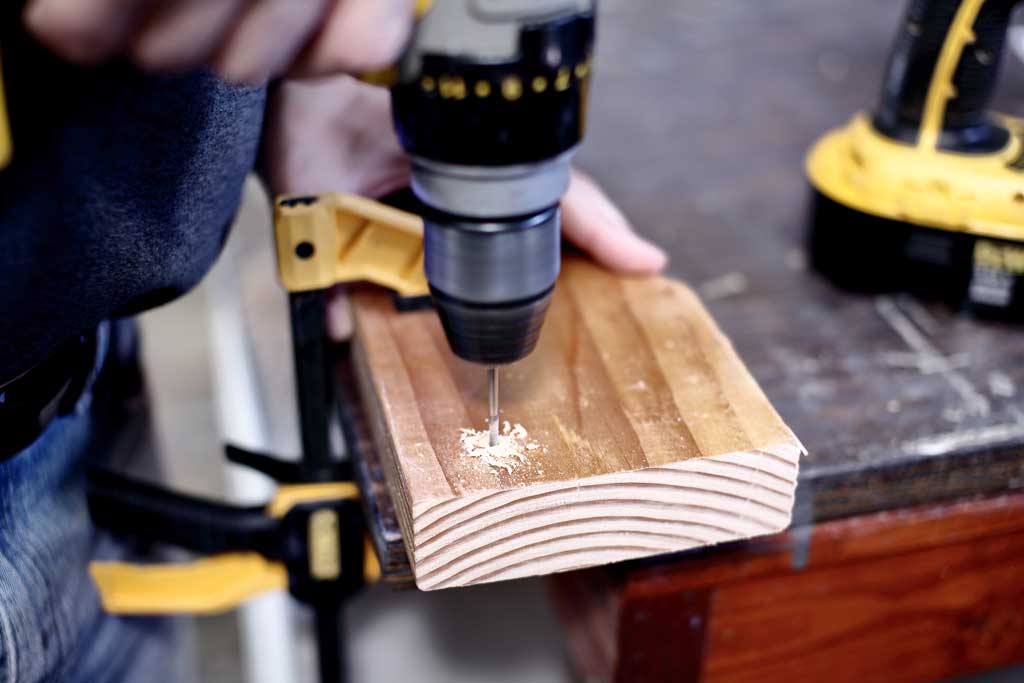 drilling pilot hole in wood