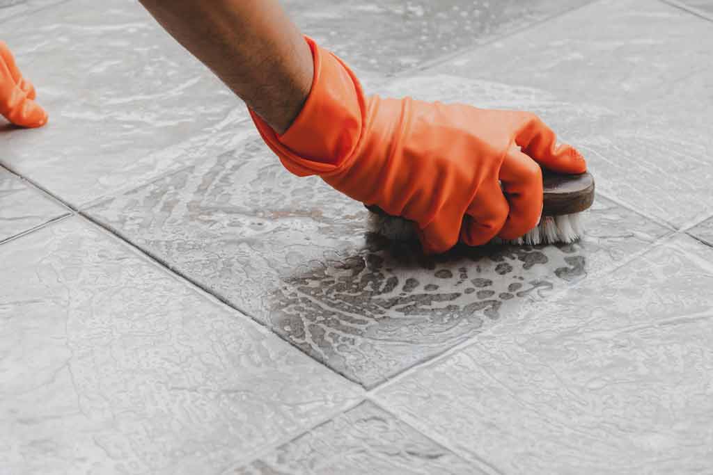 washing cement off floor tile